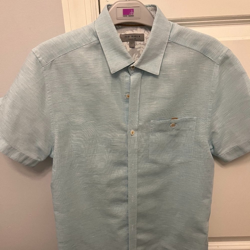 PREOWNED TED BAKER MYSONG Short Sleeve Horizontal Stripe Shirt In Green Size 1
